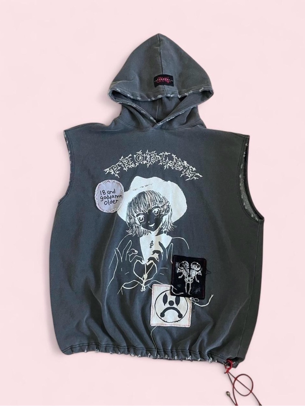 Skoot Apparel Sleeveless Hooded Graphic Top Charcoal